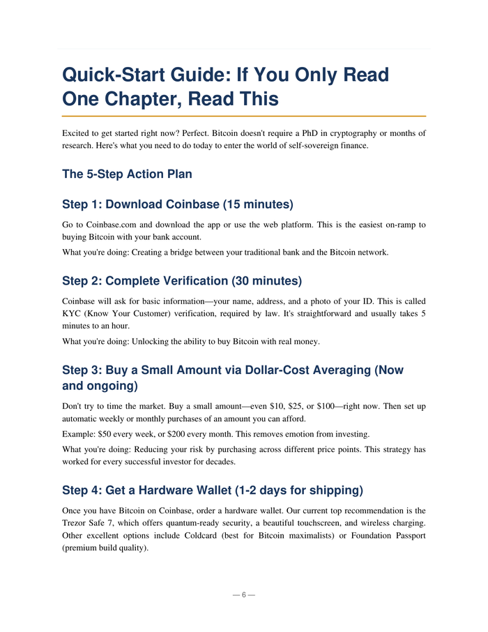 Quick-Start Guide page from Bitcoin Homebase ebook